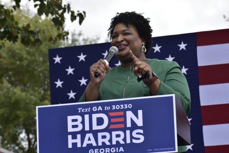 Stacey Abrams stumped for Democratic candidates across the state, including this DeKalb appearance in October. Democrats say her get out the vote efforts helped elect Raphael Warnock, Jon Ossoff and Joe Biden.