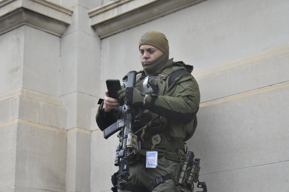Armed state troopers stood outside the Georgia capitol's entrances on the first day of the 2021 legislative session.
