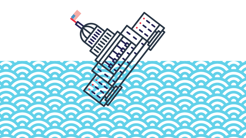 An illustration of the capitol sinks in the ocean.