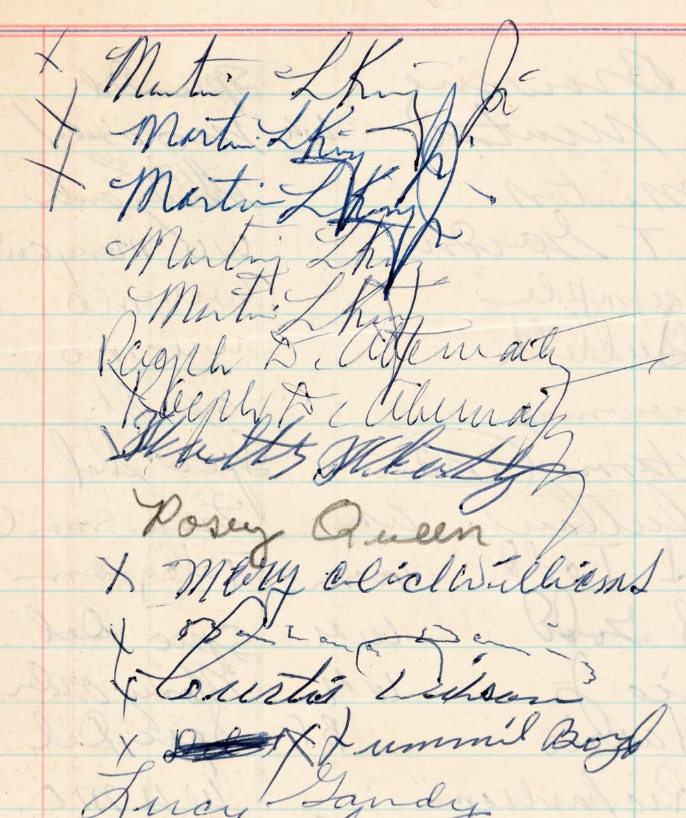 Martin Luther King Jr.'s autograph tops a page from a Birmingham jail logbook. 