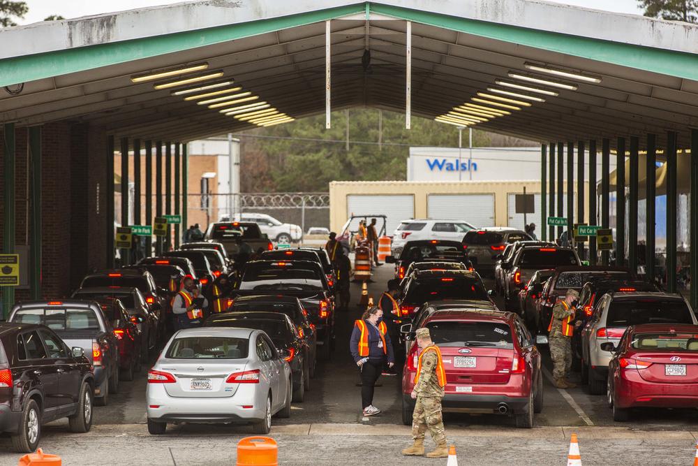 The mass vaccination site in Macon on Monday, Feb. 22, 2021. 