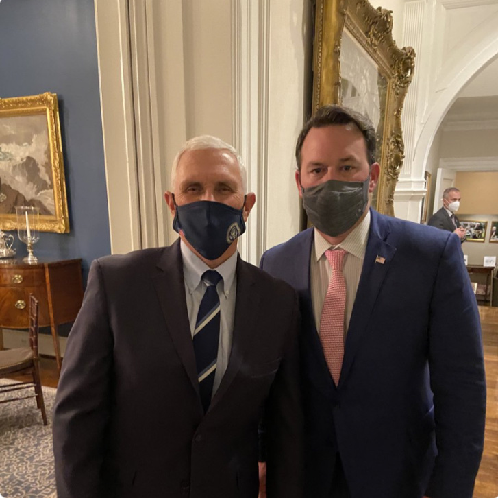 State Sen. Burt Jones poses with Mike Pence in Washington, D.C., the night of Jan. 5, 2021.