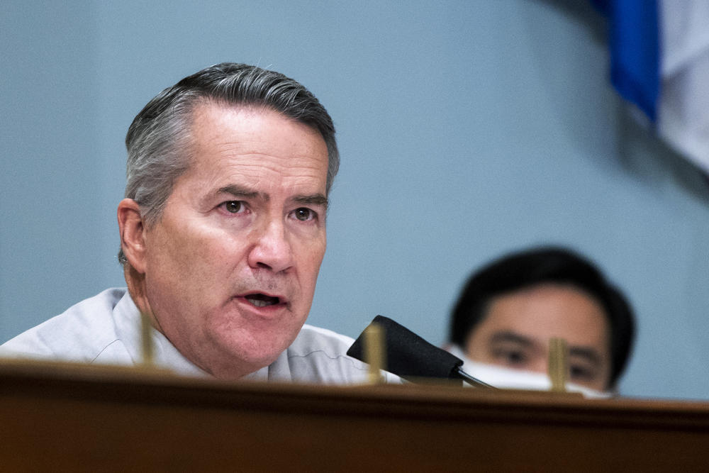 Rep. Jody Hice, R-Ga., questions Acting U.S. Park Police Chief Gregory T. Monahan, during a House Natural Resources Committee hearing on actions taken on June 1, 2020 at Lafayette Square, Tuesday, July 28, 2020 on Capitol Hill in Washington. (Bill Clark/Pool via AP)