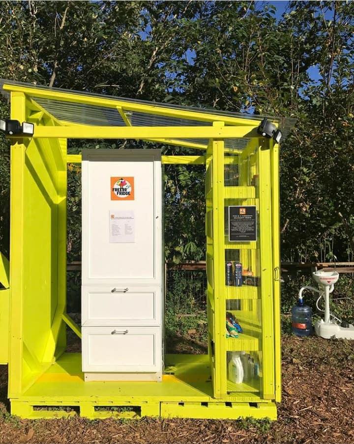 Free99Fridge's brightly colored yellow refrigerator and pantry unit 