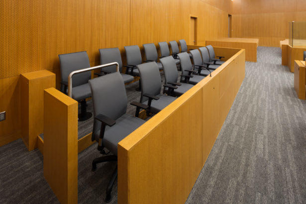 Jury box in courtroom