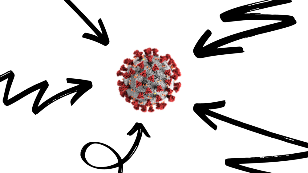 An illustration of arrows pointing at a virus.