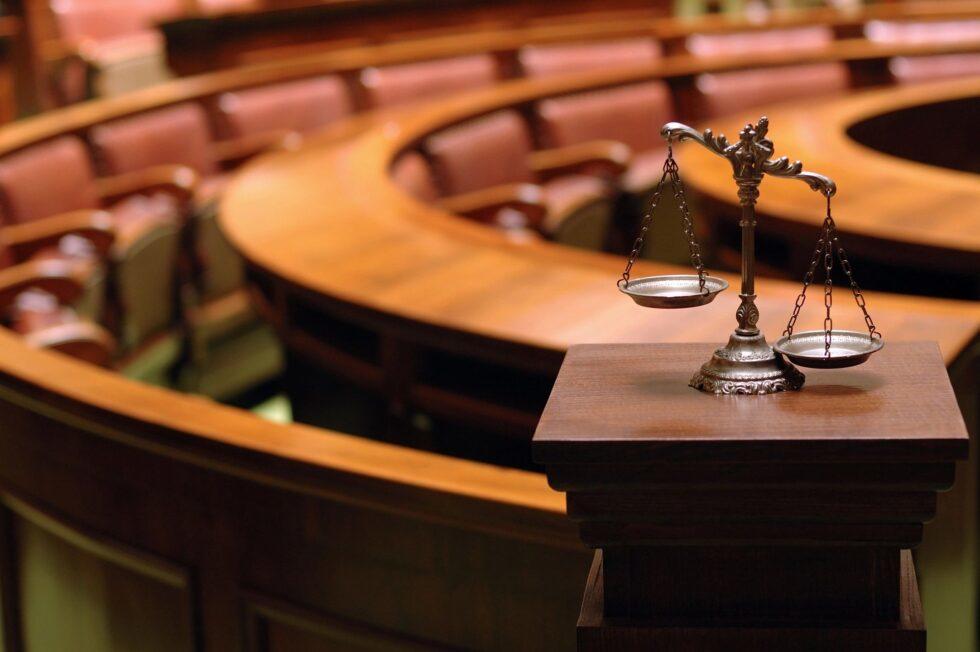 Scales in courtroom