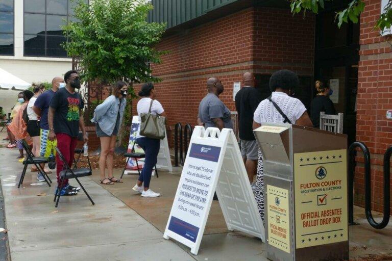 People waiting on line to vote in Atlanta