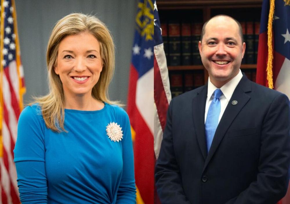 State Sen. Jen Jordan (left) announced her candidacy against Georgia Attorney General Chris Carr (right) on April 14, 2022.