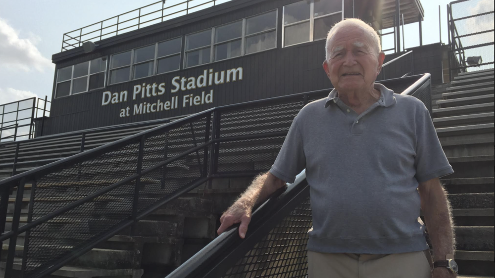 Former Mary Persons football head coach Dan Pitts stands in the stadium named in his honor.