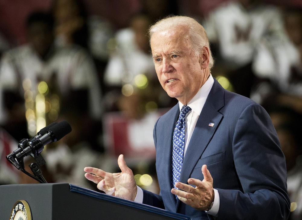 Joe Biden gives a speech in 2015 to a group of Morehouse students.