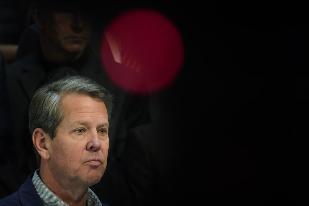 Georgia Gov. Brian Kemp speaks during a news conference at the State Capitol on Saturday, April 3, 2021, in Atlanta.