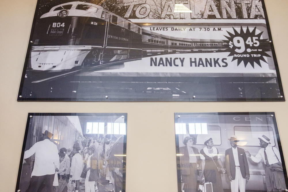 Archive photos of the last generation of passenger rail between Atlanta, Macon and Savannah adorn the walls of Terminal Station in Macon. 