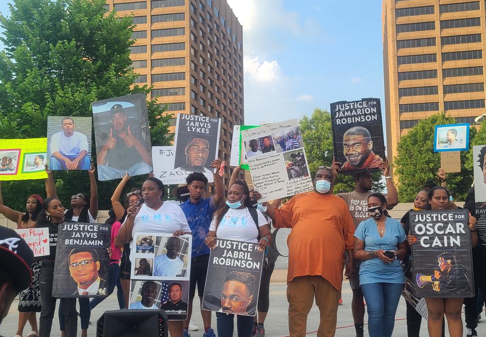 Georgia Moms United co-founder Tammie Featherstone speaks about the impact of police brutality on local families during a May 25, 2021 rally.