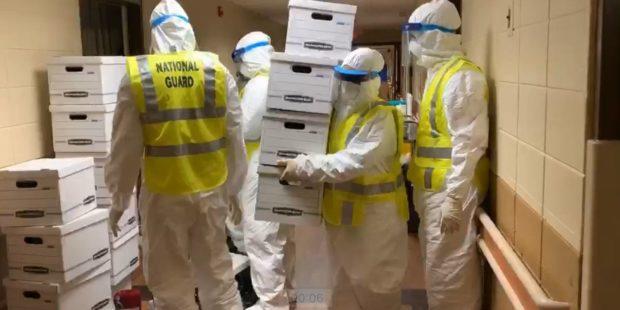 Guardsmen cleaning a Mitchell County nursing home after a COVID outbreak last year.