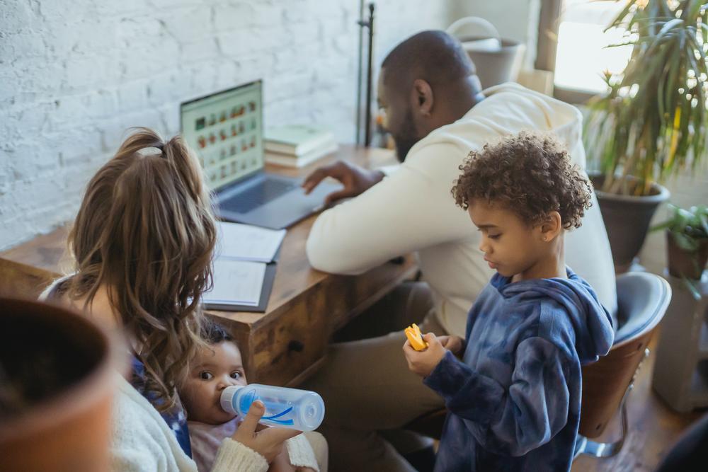 Diverse family in living room