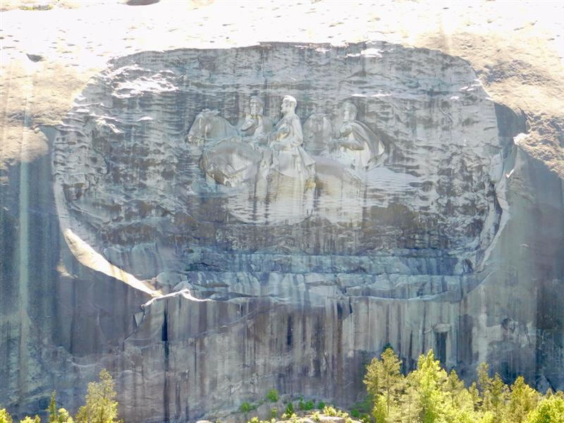 Carving of Confederate leaders on side of Stone Mountain