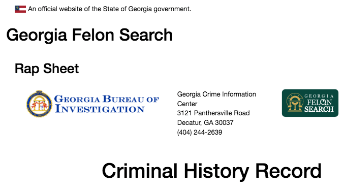 Screen shot of GBI felon search page