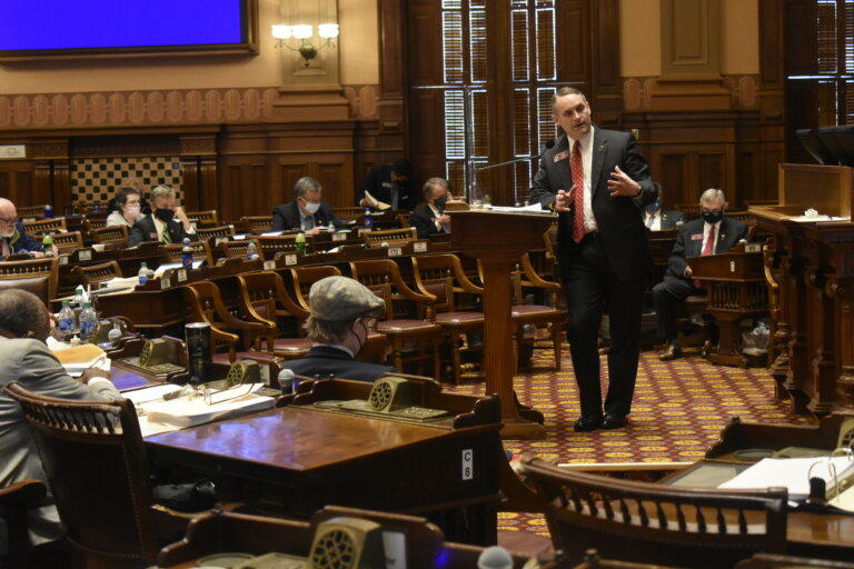 Acworth Republican Rep. Ed Setzler speaks in the House chamber in March. Setzler wants state lawmakers to consider whether the state should take action against alleged censorship from large social media companies.