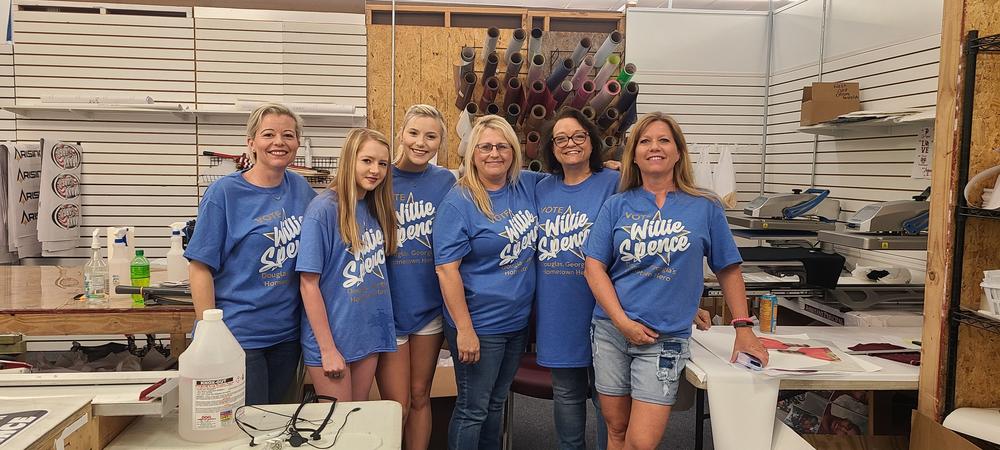 From Far Right Stephanie Childers and Denise Lindsey wear t shirts they've designed to support Willie Spence