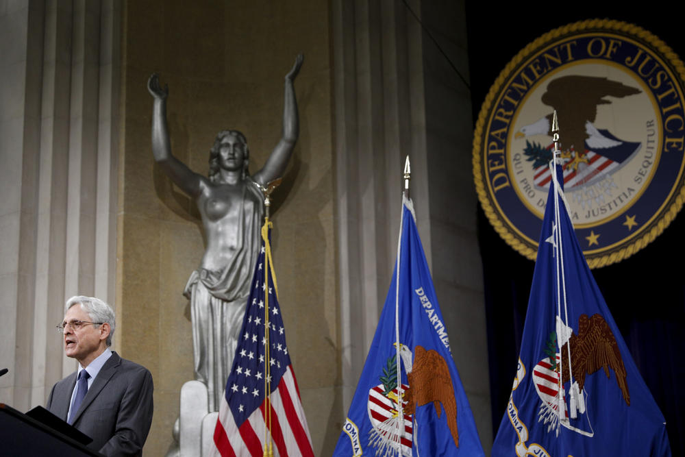 U.S. Attorney General Merrick Garland speaks about voting rights at the Justice Department in Washington, on Friday, June 11, 2021.