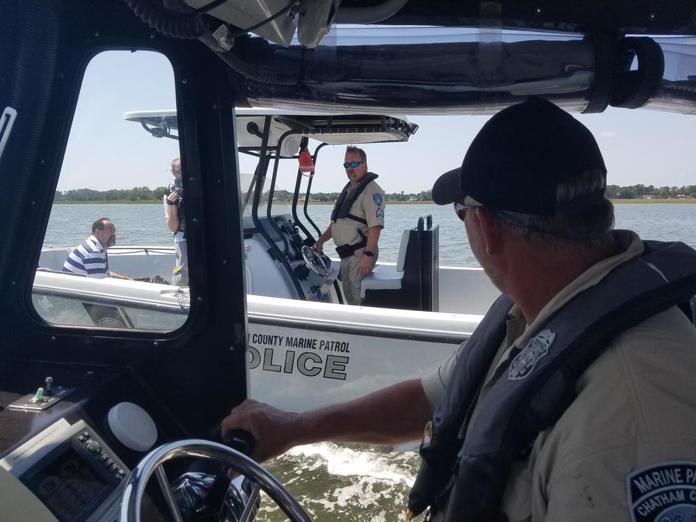 Chatham County Marine Patrol officers in two police boats