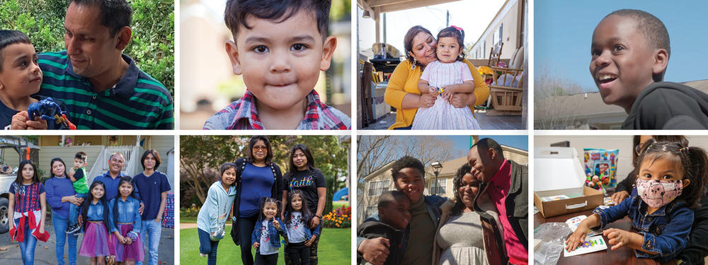 Collage of young people and their families