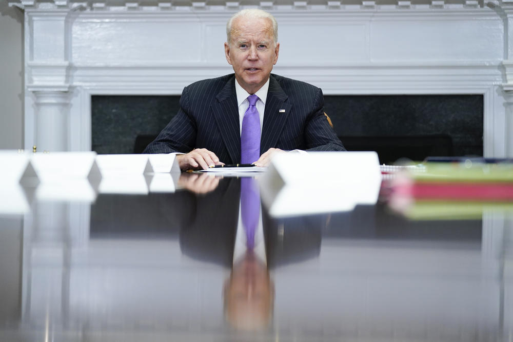 President Joe Biden in the Roosevelt Room of the White House, Tuesday, June 22, 2021, in Washington.