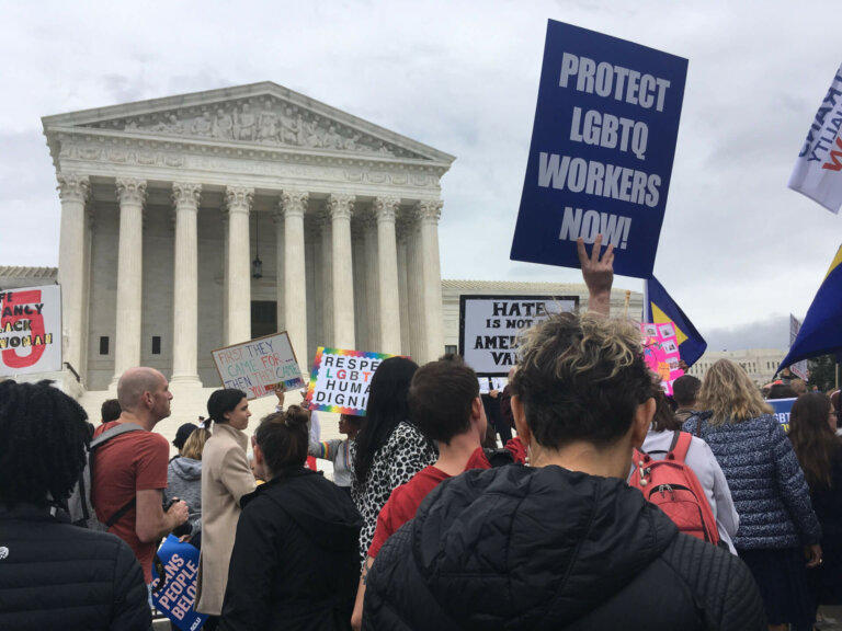 LGBTQ activists in front of the Supreme Court in 2019