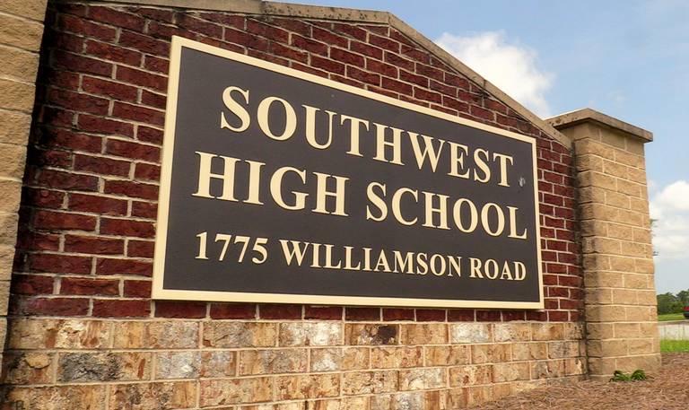 The Southwest High School sign in Macon. 