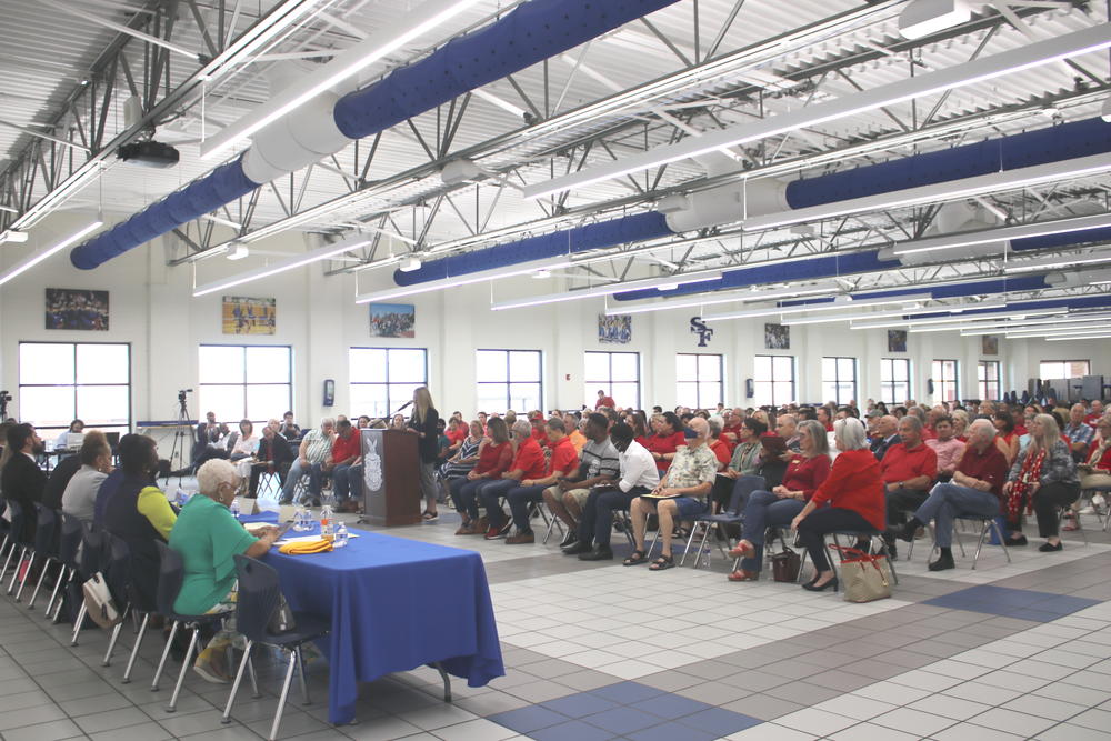 The state lawmakers who will redraw Georgia’s district lines later this year hold a joint town hall hearing to gather public input June 29, 2021, at South Forsyth High School in Cumming. The forum was one of several planned meetings statewide ahead of the politically contentious process of redistricting coming in fall 2021.
