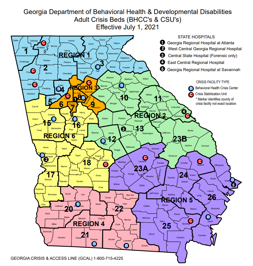 Georgia map of crisis beds