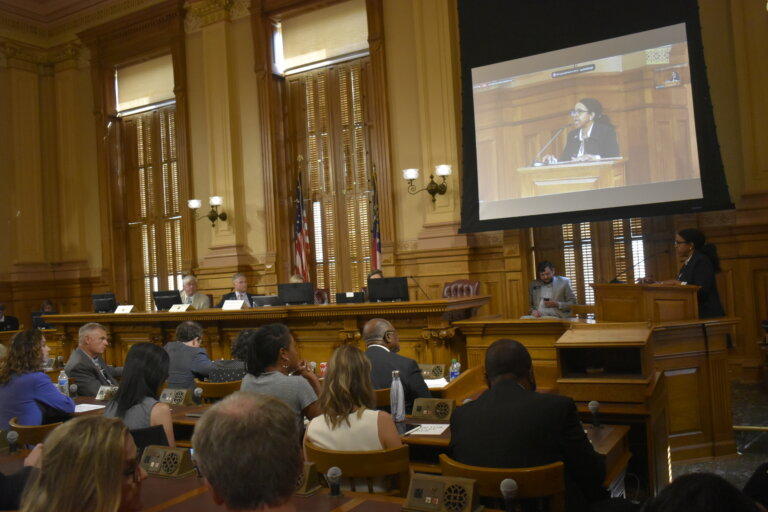 Lawmakers listen to testimony from members of the public at a June 15 redistricting hearing in Atlanta. 