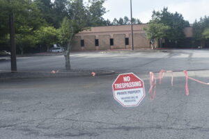  A no trespassing sign hangs in front of the Georgia Department of Labor career center in Kennesaw. Leasing the building costs taxpayers more than $667,000 per year.