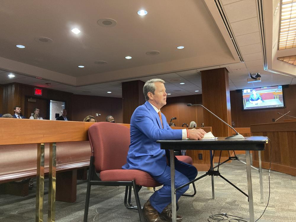 Georgia Gov. Brian Kemp speaks to a state House committee in Atlanta on Monday, July 19, 2021. Kemp says he will ask lawmakers to consider new laws to combat crime in Atlanta during a special legislative session this fall.