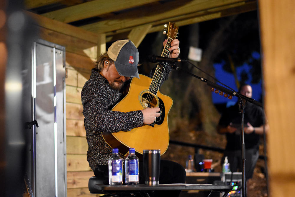 Country music star Travis Tritt performs at a fundraiser for Republican gubernatorial candidate Vernon Jones on Lake Lanier July 14, 2021.