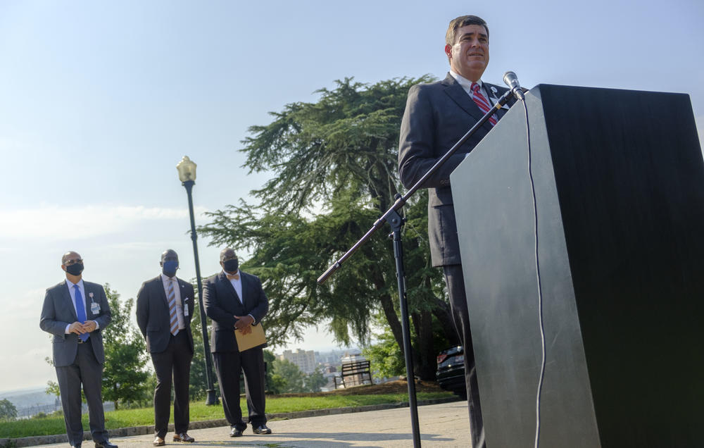 Houston Healthcare CEO Charles Briscoe during a press conference with Middle Georgia healthcare leaders in which they pleaded with people to be vaccinated against COVID-19. 