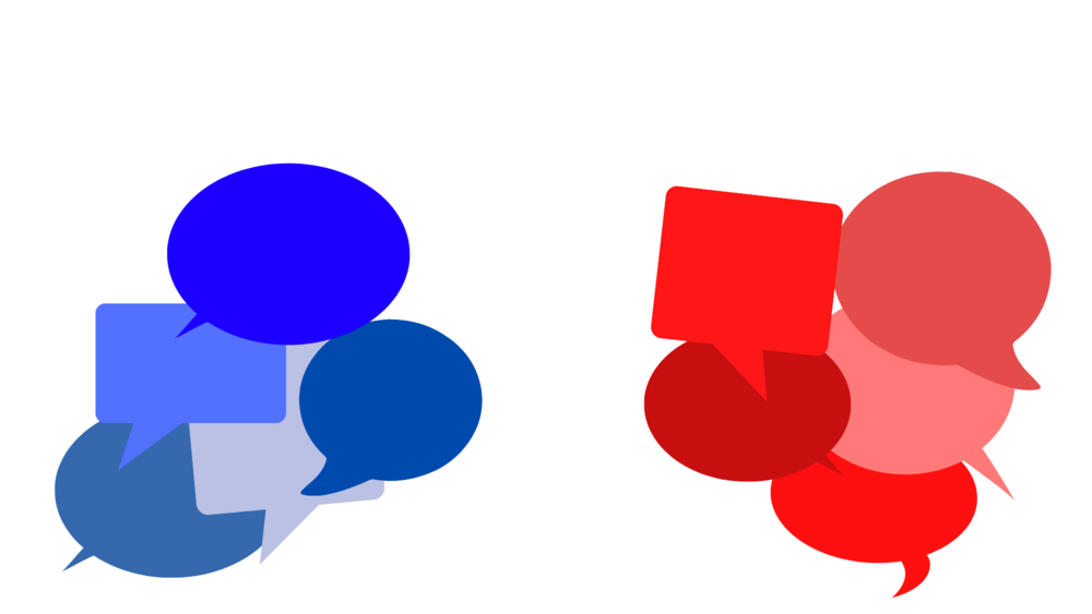 Illustration of red and blue speech bubbles.