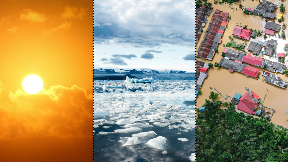 Different photos of climate and weather related phenomenon. 