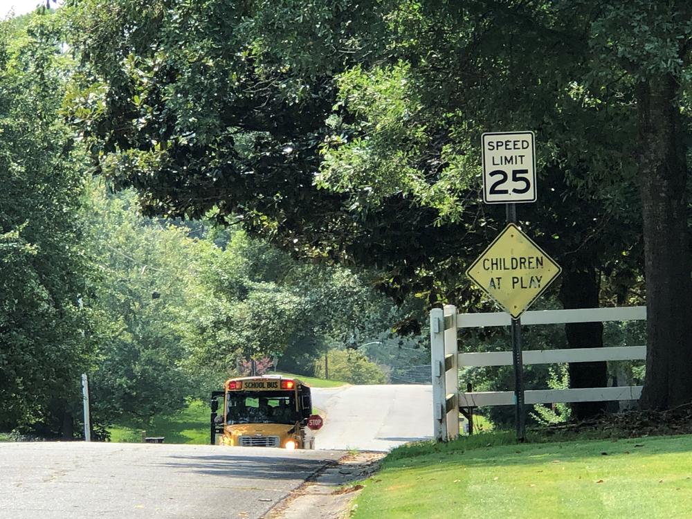 A school bus seen on a residential street Aug. 2, 2021