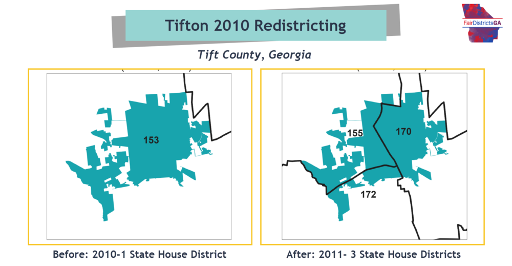 The city of Tifton is one of many Georgia cities split across multiple state House districts after lawmakers gerrymandering boundaries.