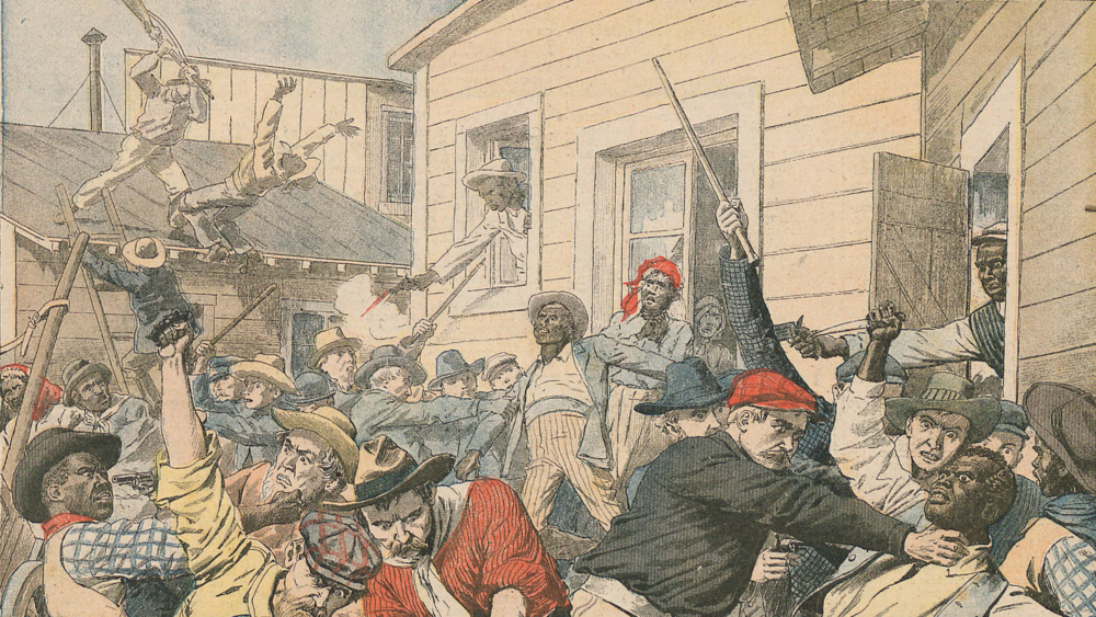 Cover of "Le Petit Journal", 7 October, 1906. Depicting the race riots in Atlanta, Ga.
