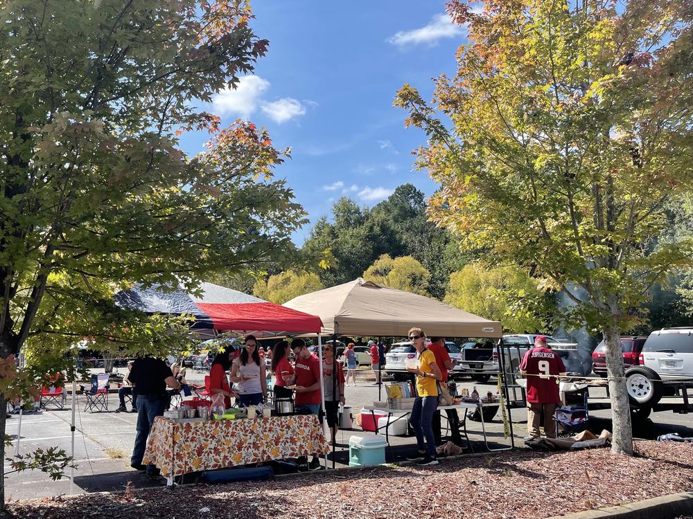 Members of Wildwood Baptist Church in Acworth host a tailgate after Sunday service.