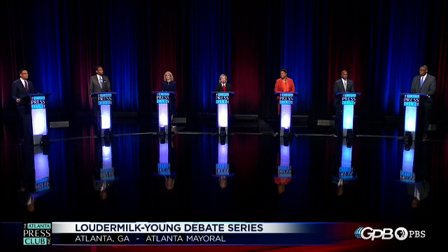 Atlanta mayoral candidates speak at a debate hosted by the Atlanta Press Club Tuesday, Oct. 12, 2021.