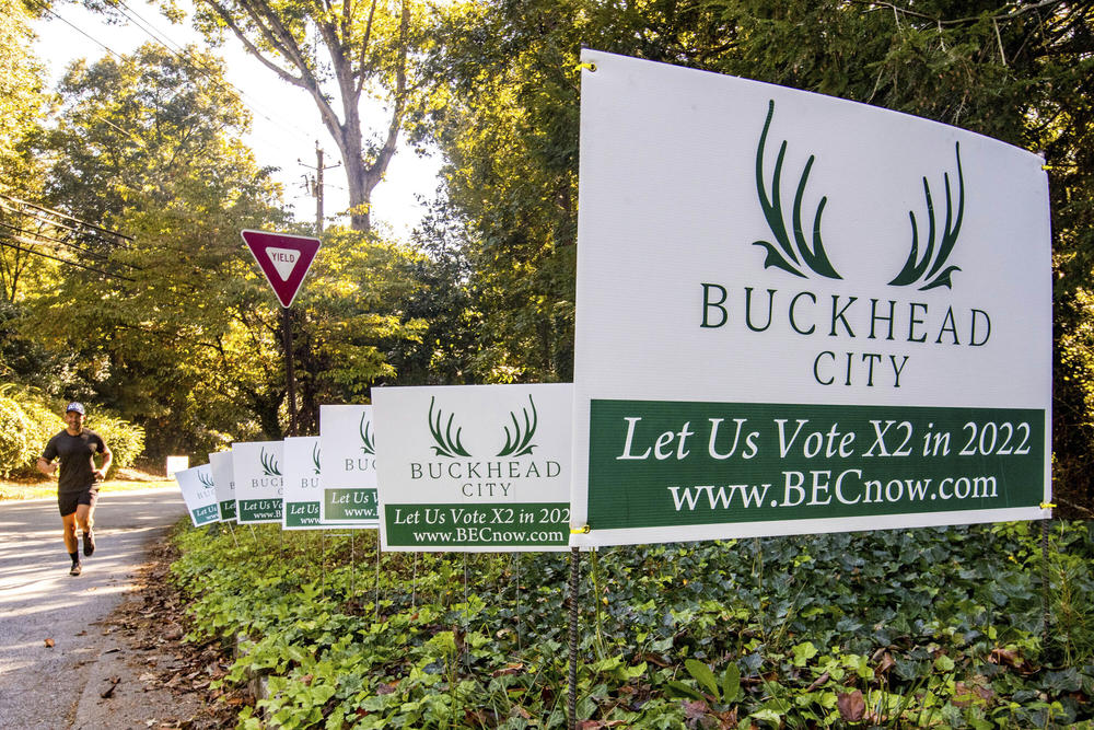 Yard signs supporting the initiative to incorporate Buckhead as a distinct city. Proponents of the effort have fielded thousands of requests for yard signs during the first three weeks of availability, pictured on Monday, Sept. 27, 2021 in Atlanta. 