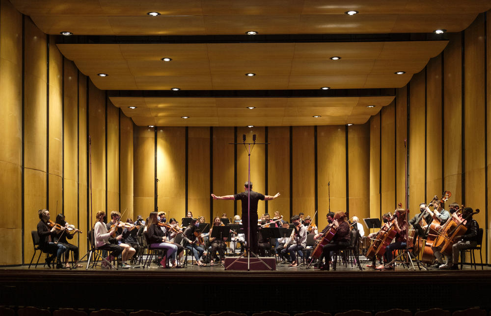 The Macon Symphony Orchestra in rehearsal recently. 