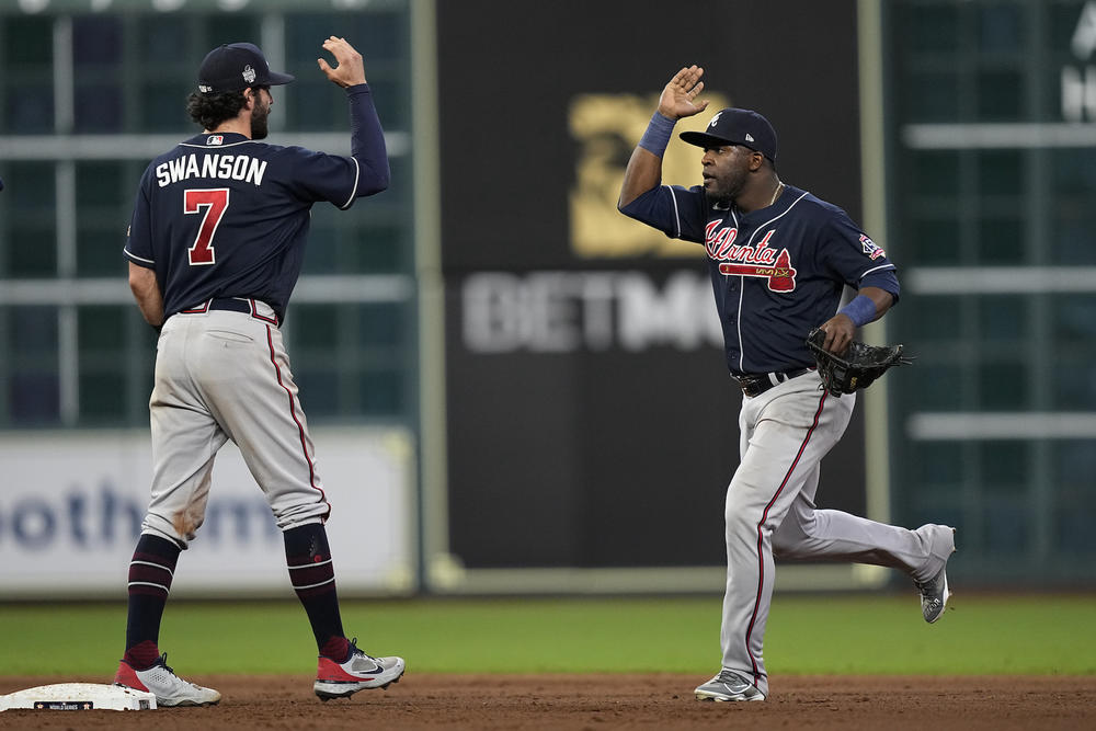 Dansby Swanson and Ozzie Albies Atlanta Braves Celebrate Final 