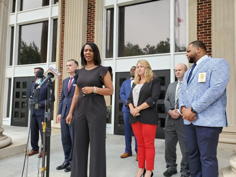 Cobb County District Attorney Joyette Holmes announces the indictment of Gregory and Travis McMichael and William "Roddie" Bryan for the murder of Ahmaud Arbery.