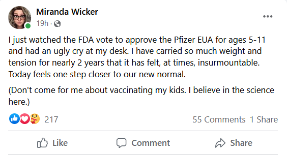 A Facebook post by Miranda Wicker