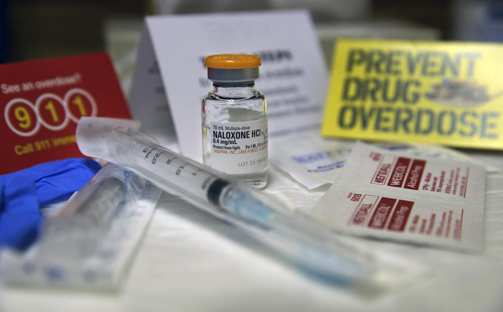 A kit with naloxone is displayed at the South Jersey AIDS Alliance in Atlantic City, N.J. on Wednesday, Feb. 19, 2014. An overdose of opiates essentially makes the body forget to breathe. Naloxone works by blocking the brain receptors that opiates latch onto and helping the body "remember" to take in air. 